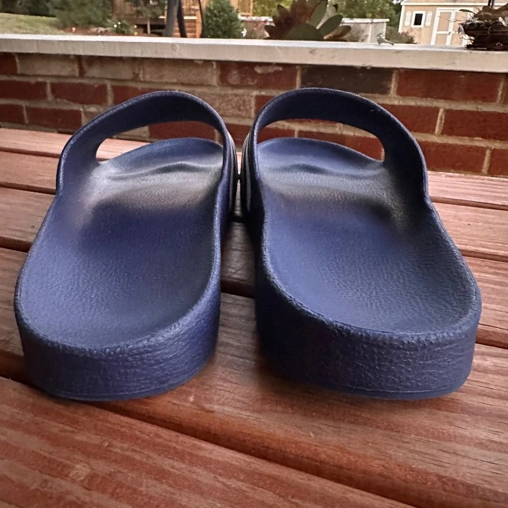 Adidas Adilette Slide Sandals Navy Blue White Three Stripe Mens Slides 11